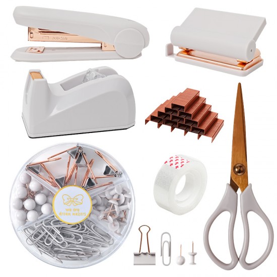 Hot-Selling Ivory Office Set - Stapler, Tape Holder, Hole Punch & Scissors, Factory Direct Wholesale