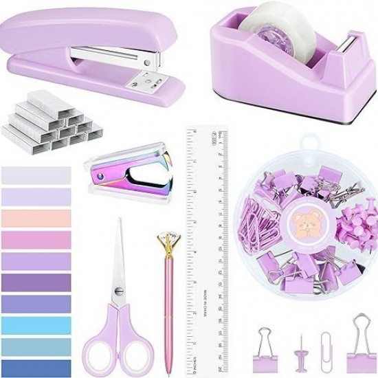 Direct Supply Purple Desktop Office Set - Stapler, Tape Dispenser, Paper Clips, Staple Remover