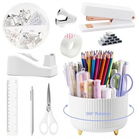 Hot-Selling Office Stationery Set - Rotating Pen Holder, Desktop Tape Dispenser, Staple Remover, Stapler