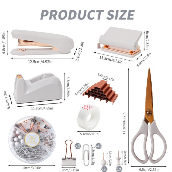 Hot-Selling Ivory Office Set - Stapler, Tape Holder, Hole Punch & Scissors, Factory Direct Wholesale