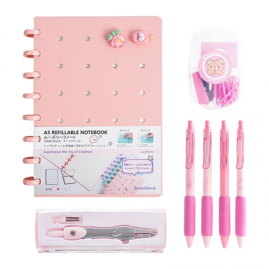 New Hot-Selling Girls' Stationery Gift Box - Large DIY Hole Notebook, Compass & Stapler Combo Set