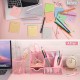 Direct Supply Pink Stationery Set - 7-Grid Round Pen Holder, Stapler, Scissors, Staple Remover & Ruler Office Combo