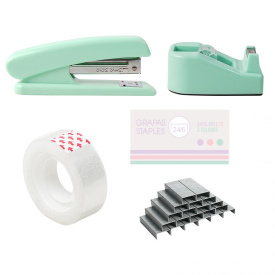 Hot-Selling Macaron Color Student Stationery Set - Combination (Stapler, Tape Dispenser, Staples)