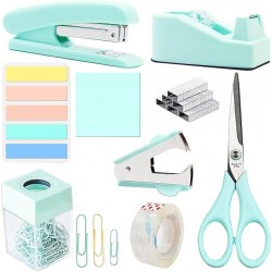 Direct Supply Mint Green Desktop Office Set - Student & Office Combination (Stapler, Staple Remover, Scissors, Paper Clips)