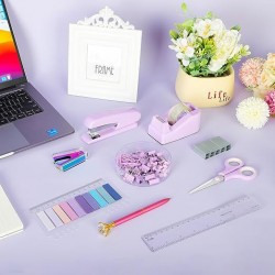 Direct Supply Purple Desktop Office Set - Stapler, Tape Dispenser, Paper Clips, Staple Remover