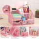 Direct Supply Pink Stationery Set - 7-Grid Round Pen Holder, Stapler, Scissors, Staple Remover & Ruler Office Combo