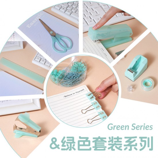 Hot-Selling Green Office/Student Stationery Set - Stapler, Scissors, Staple Remover & Staples