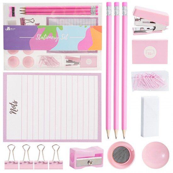 Hot-Selling Macaron Office Set - Cute Cartoon Notebook, Pencils, Binder Clips, Stapler - In Stock