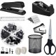 Black Office Stationery Set - Stapler, Scissors, Tape, Staple Remover, Staples & Paper Clips Combo