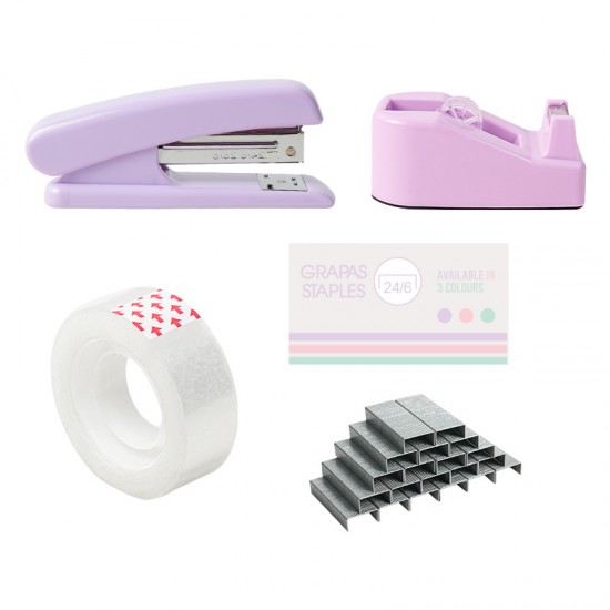 Hot-Selling Macaron Color Student Stationery Set - Combination (Stapler, Tape Dispenser, Staples)