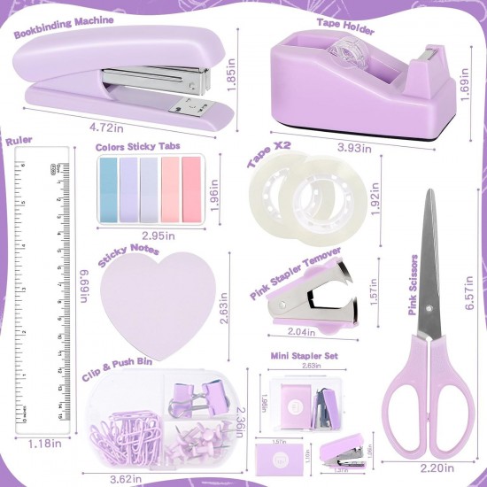 Pink Desktop Office Stationery Set - Stapler, Tape Dispenser, Scissors, Staple Remover - Factory Direct In Stock