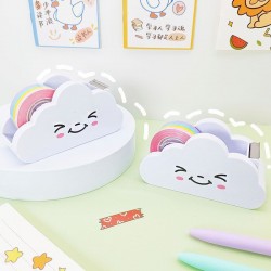 Factory Direct Rainbow Tape Set - Student Scrapbooking Desktop Tape Holder, Cute Packaging Tape Dispenser with Cloud Cutter
