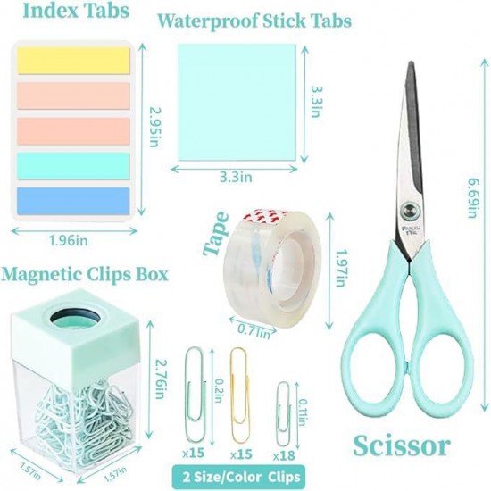 Direct Supply Mint Green Desktop Office Set - Student & Office Combination (Stapler, Staple Remover, Scissors, Paper Clips)