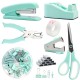 Direct Supply Green Desktop Office Supplies - Hole Punch, Stapler, Paper Clips, Push Pins, Scissors Stationery Set