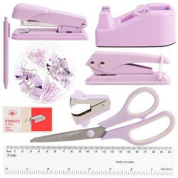 Purple Student Stationery Set - Stapler, Tape Holder, Pen Holder, Scissors & Ruler, In-Stock