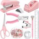 Direct Supply Pink Desktop Office Set - Hole Punch, Stapler, Paper Clips, Thumbtacks & Scissors