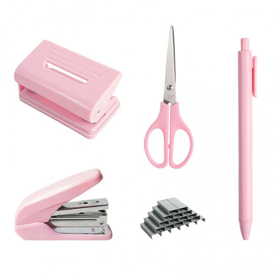Macaron Desktop Office Stationery Set - Effort-Saving Stapler, Tape Holder, Scissors & Pens, In-Stock