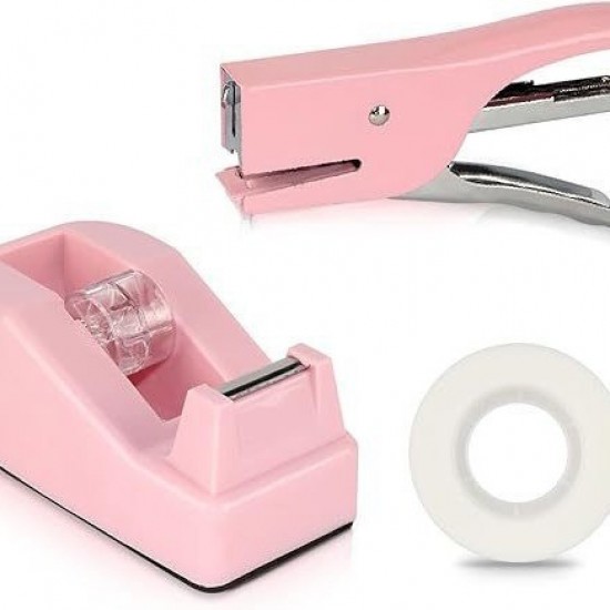 Direct Supply Pink Office Set - Stapler, Tape Holder & Tape, Student Office Stationery Kit