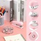 Direct Supply Pink Desktop Office Set - Hole Punch, Stapler, Paper Clips, Thumbtacks & Scissors
