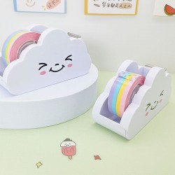Factory Direct Rainbow Tape Set - Student Scrapbooking Desktop Tape Holder, Cute Packaging Tape Dispenser with Cloud Cutter