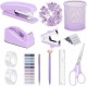 Purple Student Stationery Set - Stapler, Tape Dispenser, Pen Holder, Scissors, Ruler Combination Set