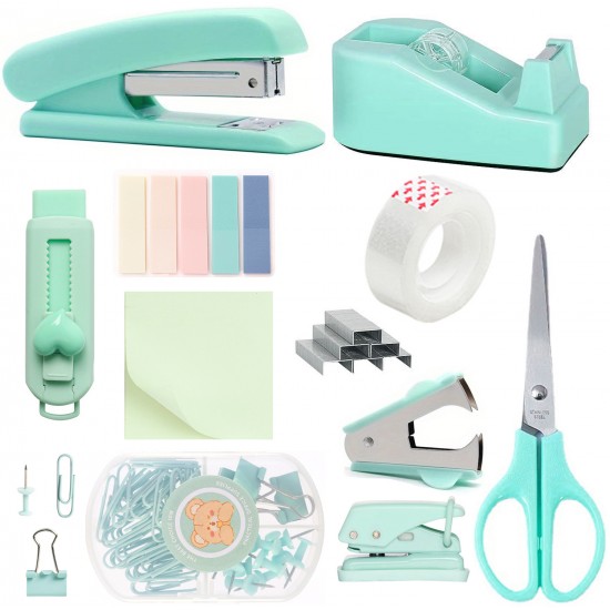 Macaron Desktop Office Stationery Set - Stapler, Tape Dispenser, Scissors, Staple Remover - In Stock