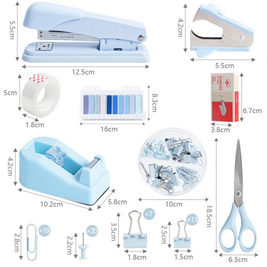 Hot-Selling Blue Desktop Office Stationery Set - Stapler, Tape Dispenser, Scissors, Staple Remover - In Stock