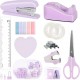Pink Desktop Office Stationery Set - Stapler, Tape Dispenser, Scissors, Staple Remover - Factory Direct In Stock