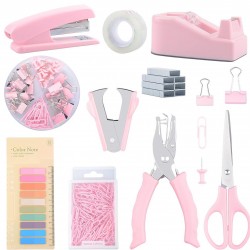 Hot-Selling Pink Student & Office Set - Stapler, Scissors, Paper Clips, Staple Remover, Staples
