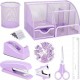 Direct Supply Purple Student & Office Stationery Set - Stapler, Tape Dispenser, Pen Holder, Storage Box
