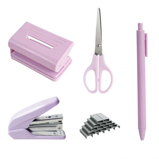 Macaron Desktop Office Stationery Set - Effort-Saving Stapler, Tape Holder, Scissors & Pens, In-Stock