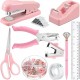 Direct Supply Pink Desktop Office Set - Hole Punch, Stapler, Paper Clips, Thumbtacks & Scissors