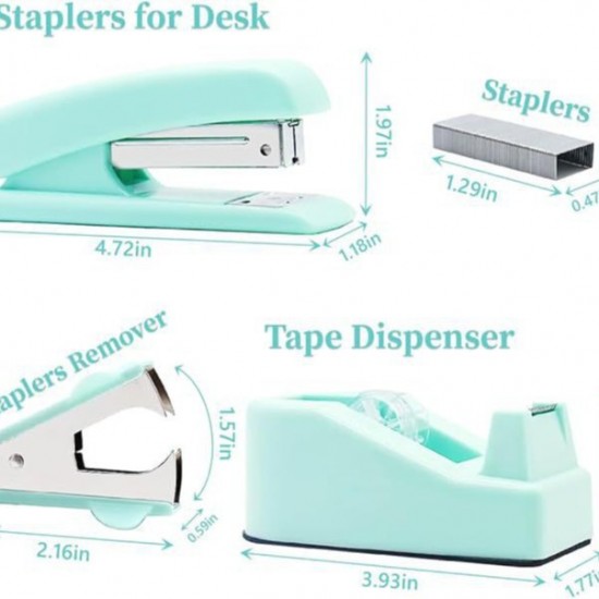 Direct Supply Mint Green Desktop Office Set - Student & Office Combination (Stapler, Staple Remover, Scissors, Paper Clips)