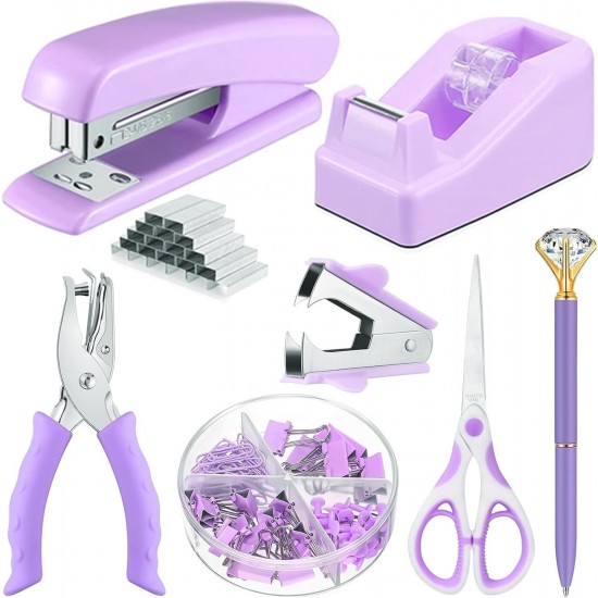Direct Supply Macaron Office Supplies Set - Combination (Stapler, Tape Dispenser, Scissors, Paper Clips)