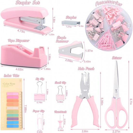 Hot-Selling Pink Student & Office Set - Stapler, Scissors, Paper Clips, Staple Remover, Staples