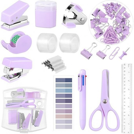 Exclusive Purple Mini Stapler Set - Transformable Tape Cutter, Index Stickers & Tape Kit