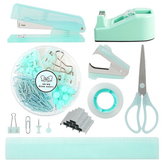 Hot-Selling Green Office/Student Stationery Set - Stapler, Scissors, Staple Remover & Staples