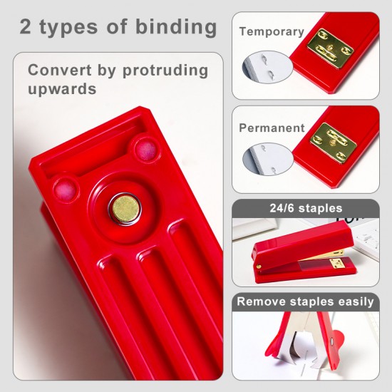 Red Office Stationery Set - Stapler, Staple Remover, Ruler & Tape, Factory Supply