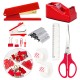 Red Office Stationery Set - Stapler, Staple Remover, Ruler & Tape, Factory Supply