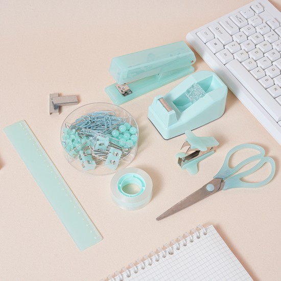 Hot-Selling Green Office/Student Stationery Set - Stapler, Scissors, Staple Remover & Staples