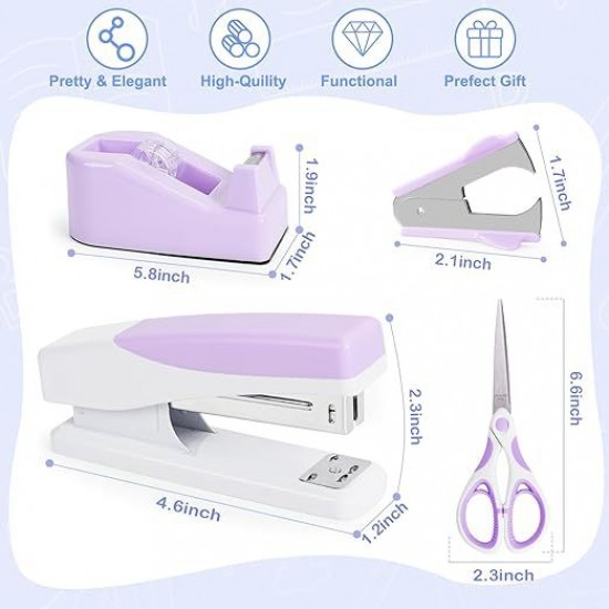 Direct Supply Macaron Office Stationery Set - Stapler, Tape Holder, Scissors & Paper Clips Combo