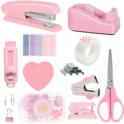 Macaron Desktop Office Stationery Set - Stapler, Tape Dispenser, Scissors, Staple Remover - In Stock
