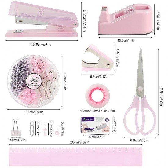 Pink Girly Office Stationery Set - Exclusive Stapler, Staple Remover & Tape Holder, Factory Wholesale