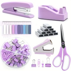 Pink Desktop Office Set - Stapler, Scissors, Tape, Staple Remover, Staples - In Stock