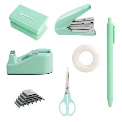 Macaron Desktop Office Stationery Set - Stapler, Tape Holder, Scissors & Pens, Factory In-Stock