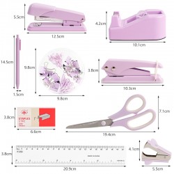 Purple Student Stationery Set - Stapler, Tape Holder, Pen Holder, Scissors & Ruler, In-Stock