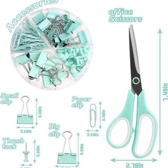 Green Desktop Office Set - Stapler, Scissors, Tape, Staple Remover, Staples - In Stock