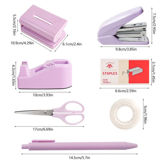 Macaron Desktop Office Stationery Set - Stapler, Tape Holder, Scissors & Pens, Factory In-Stock