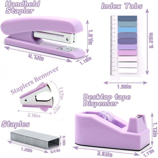 Purple Office Stationery Set - Stapler, Scissors, Tape, Staple Remover, Staples - In Stock