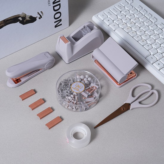 Hot-Selling Ivory Office Set - Stapler, Tape Holder, Hole Punch & Scissors, Factory Direct Wholesale